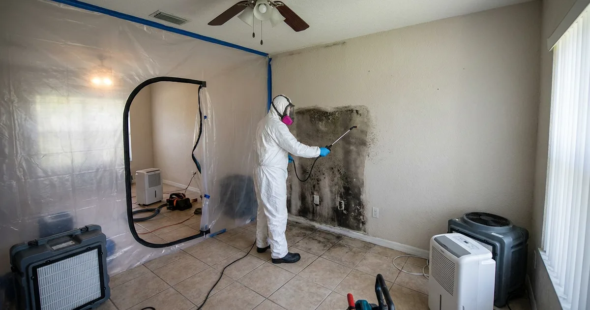 Mold remediation result in an Orlando home: a damp mold-damaged ceiling corner restored to a clean, dry surface